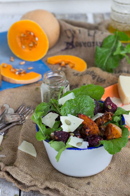 roast pumpkin, beet & cannellini bean salad