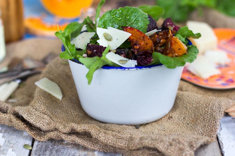 roast pumpkin, beet & cannellini bean salad