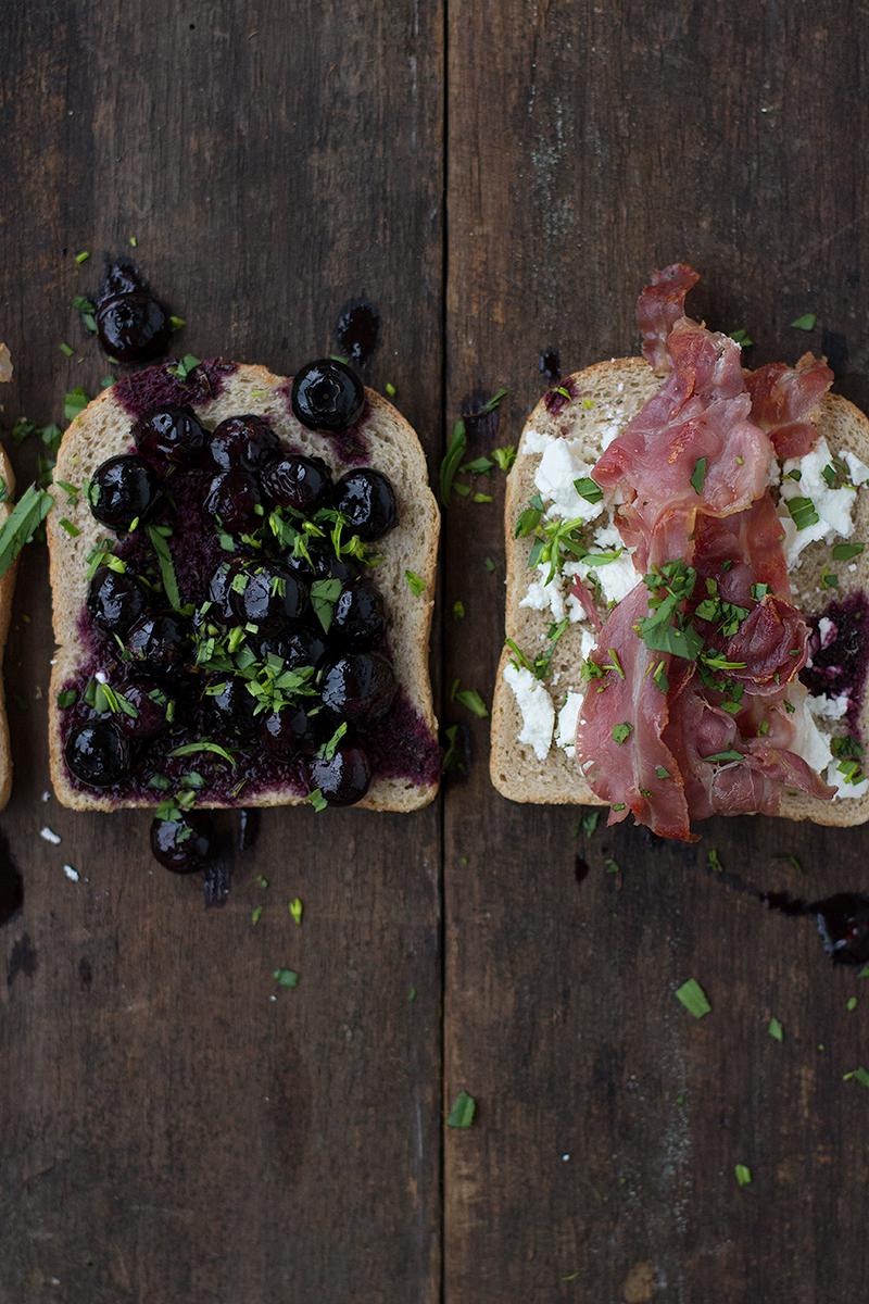 toastie w braised blueberries in balsamic, goats cheese,  prosciutto & rocket | jessica cox